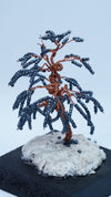 Copper Wire Bonsai Tree Sculpture – Handcrafted Miniature Tree with Beads & Plaster Base (4")