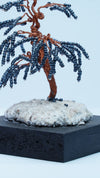 Copper Wire Bonsai Tree Sculpture – Handcrafted Miniature Tree with Beads & Plaster Base (4")