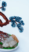 Exquisite Copper Wire Bonsai Tree with Aqua Blue Leaves – Handcrafted Miniature Art
