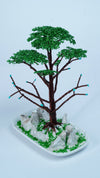 Wire Bonsai Tree Sculpture | Copper & Green Miniature Art | 7" Tall | Ceramic Rock Base