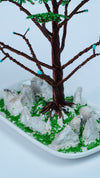 Wire Bonsai Tree Sculpture | Copper & Green Miniature Art | 7" Tall | Ceramic Rock Base