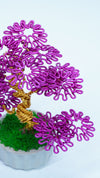 Mini Copper Wire Bonsai Tree | Purple & Gold Art Tree in White Pot | Nature-Inspired Gift