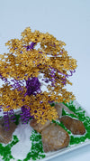 Purple & Gold Wire Bonsai Tree | Handmade Copper Wire Tree Sculpture | Zen Home Decor | Miniature Tree Art | 5" Bonsai Art Tree