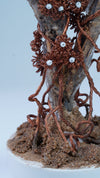 Copper Wire Bonsai Tree with Natural Branch & Ceramic Base – 7.6" Tall