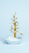 Golden Wire & White Gemstone Bonsai Tree | Handcrafted Home Decor Gift | 7-Inch Artistic Sculpture in Ceramic Pot