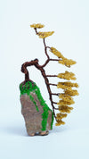 Golden Serenity – 9" Handcrafted Wire Bonsai Tree on Natural Stone