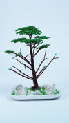Wire Bonsai Tree Sculpture | Copper & Green Miniature Art | 7" Tall | Ceramic Rock Base