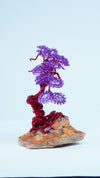 Handcrafted Red & Purple Copper Wire Bonsai Tree Sculpture | 5-Inch Art Tree on Natural Stone Base