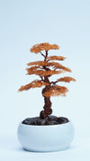 Copper Wire Bonsai Tree – Handmade Miniature Sculpture in White Ceramic Pot