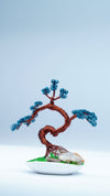 Exquisite Copper Wire Bonsai Tree with Aqua Blue Leaves – Handcrafted Miniature Art