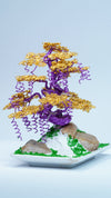 Purple & Gold Wire Bonsai Tree | Handmade Copper Wire Tree Sculpture | Zen Home Decor | Miniature Tree Art | 5" Bonsai Art Tree