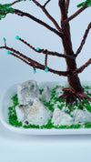 Wire Bonsai Tree Sculpture | Copper & Green Miniature Art | 7" Tall | Ceramic Rock Base