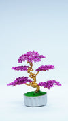 Mini Copper Wire Bonsai Tree | Purple & Gold Art Tree in White Pot | Nature-Inspired Gift