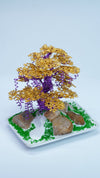 Purple & Gold Wire Bonsai Tree | Handmade Copper Wire Tree Sculpture | Zen Home Decor | Miniature Tree Art | 5" Bonsai Art Tree