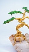 Handmade Wire Bonsai Tree Sculpture – Gold & Green Wire Art with Stone Base | Feng Shui Prosperity Gift | Miniature Tree Decor