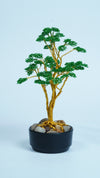 Golden Wire Bonsai Tree | Handmade Copper Art | Green Leaf Sculpture | 9" Decor Tree in Black Pot with Pebbles | Nature-Inspired Gift