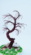 Dark Brown Copper Wire Bonsai Tree | Miniature Tree Sculpture in White Ceramic Pot | Handcrafted Nature Art | Unique Gift for Nature Lovers & Art Enthusiasts