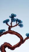 Exquisite Copper Wire Bonsai Tree with Aqua Blue Leaves – Handcrafted Miniature Art