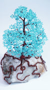 Handcrafted Wire Bonsai Tree Sculpture – Turquoise & Copper on Natural Stone Base
