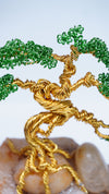 Handmade Wire Bonsai Tree Sculpture – Gold & Green Wire Art with Stone Base | Feng Shui Prosperity Gift | Miniature Tree Decor