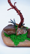 Handcrafted Copper Wire Bonsai Tree with Indigo Beads on Stone Base – Miniature Sculpture