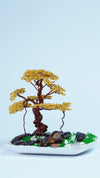Mini Copper Wire Bonsai Tree | Handmade Sculpture with Golden Foliage | Zen Decor in White Ceramic Tray | Nature-Inspired Gift