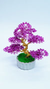 Mini Copper Wire Bonsai Tree | Purple & Gold Art Tree in White Pot | Nature-Inspired Gift