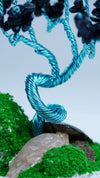 Meditative Bonsai Tree Sculpture – Beaded Bonsai Art with Copper Wire & Black Glass Seed Beads in White Pot