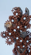 Copper Wire Bonsai Tree with Natural Branch & Ceramic Base – 7.6" Tall